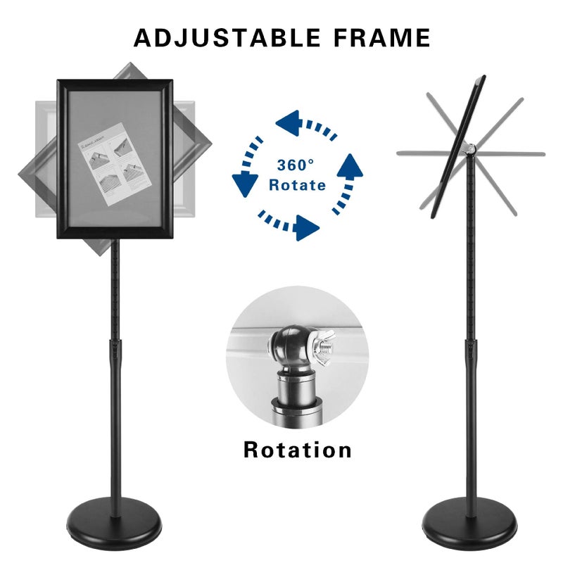 PUJIANG Pedestal Floor Standing Sign Holder 11x17 Inch, Adjustable Poster Sign Stand Aluminum Snap Open Frame for Display Notice/Poster/Advertisement (Black) - Image 3